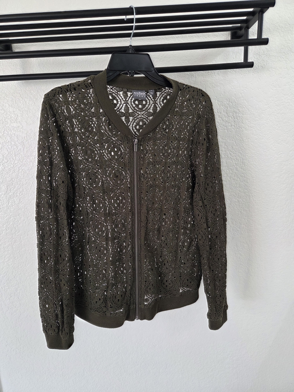 Soho Floral Lace Zip Cardigan Brown Large Like New